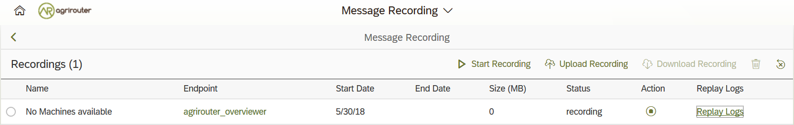 Endpoint recording in a developer account
