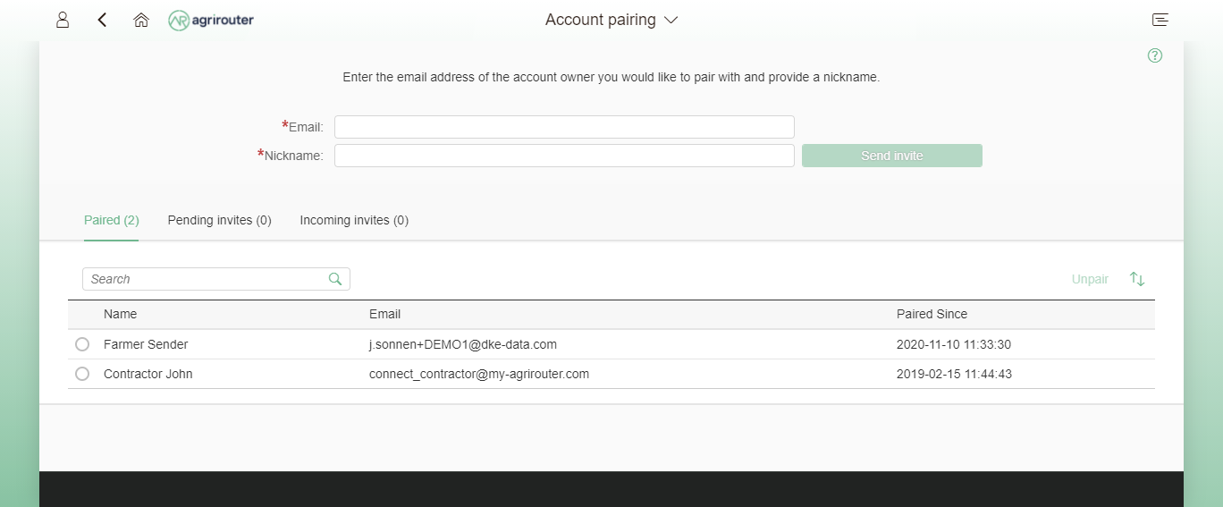 List of paired accounts