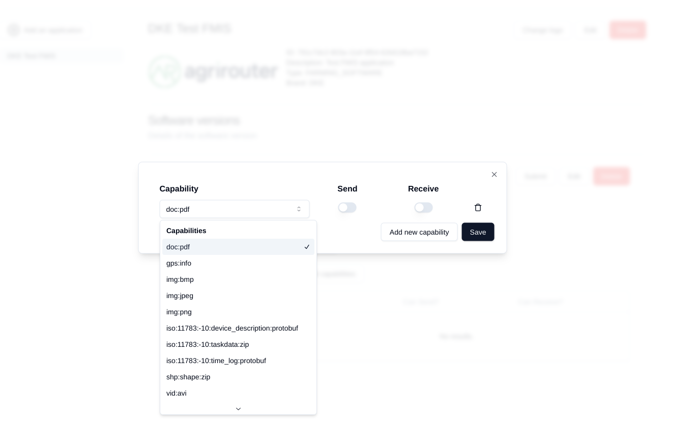 Selecting technical message types in the agrirouter UI